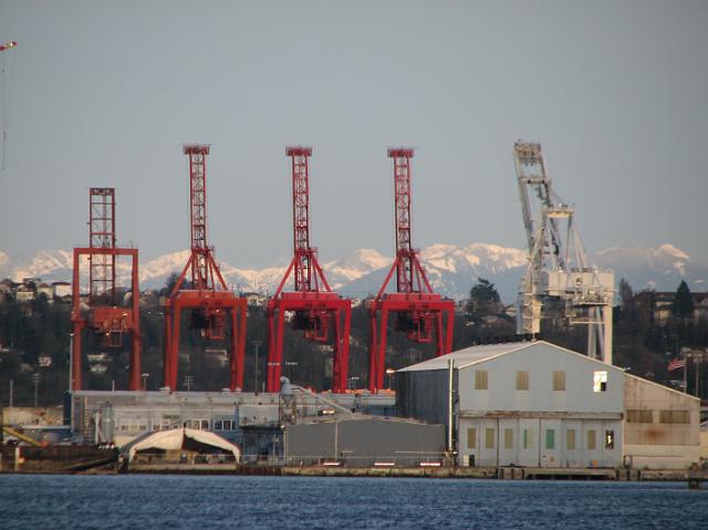 IMG_5198 Some of the port cranes with the Cascade Mountains in the background.