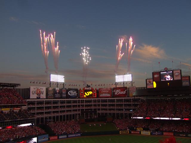 DSCF7752 Fireworks after the Rangers home run in the bottom of the 2nd