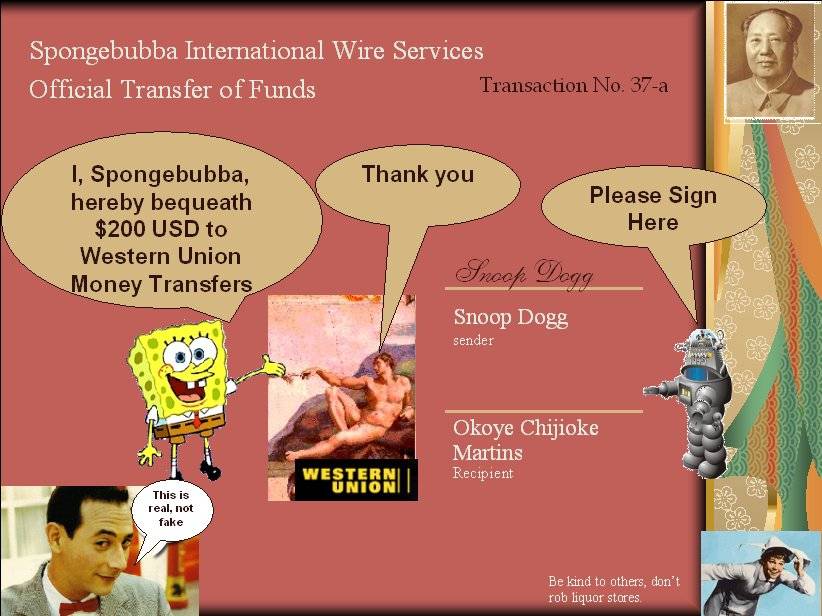 Spongebubba to Western Union transfer